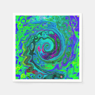 Groovy Abstract Retro Green and Blue Swirl Napkin