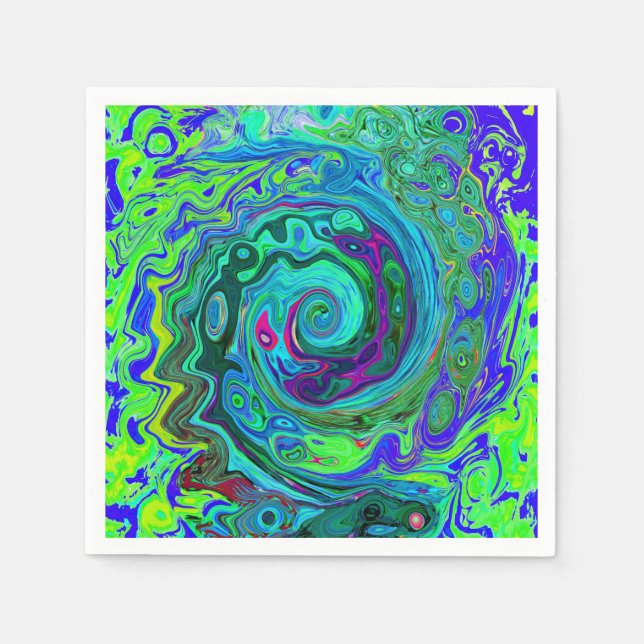 Groovy Abstract Retro Green and Blue Swirl Napkin (Front)