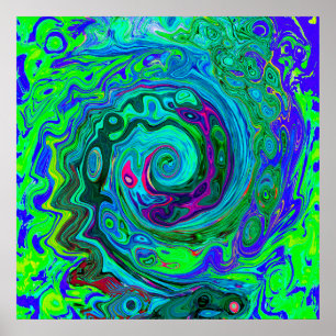 Groovy Abstract Retro Green and Blue Swirl Poster