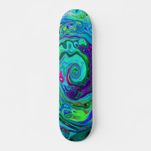 Groovy Abstract Retro Green and Blue Swirl Skateboard