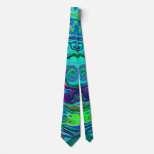 Groovy Abstract Retro Green and Blue Swirl Tie
