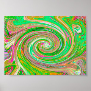 Groovy Abstract Retro Green and Hot Pink Swirl Poster