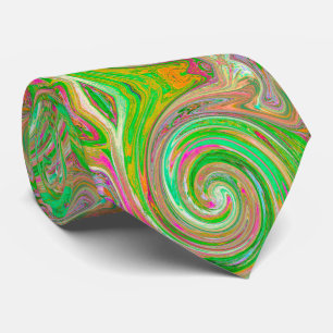 Groovy Abstract Retro Green and Hot Pink Swirl Tie