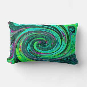 Groovy Abstract Retro Green and Magenta Swirl Lumbar Cushion