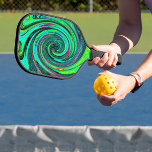 Groovy Abstract Retro Green and Magenta Swirl Pickleball Paddle