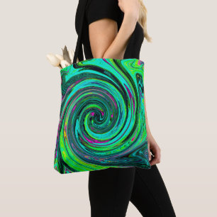 Groovy Abstract Retro Green and Magenta Swirl Tote Bag