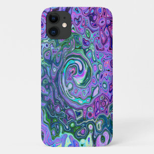 Groovy Abstract Retro Green and Purple Swirl iPhone 11 Case