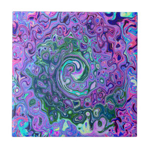 Groovy Abstract Retro Green and Purple Swirl Ceramic Tile