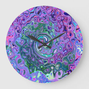Groovy Abstract Retro Green and Purple Swirl Large Clock