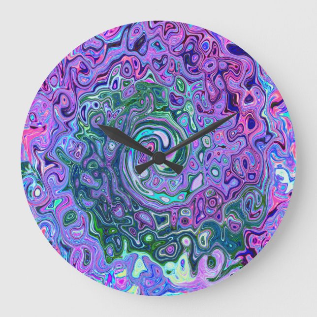 Groovy Abstract Retro Green and Purple Swirl Large Clock (Front)