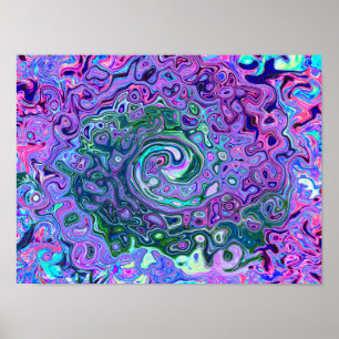 Groovy Abstract Retro Green and Purple Swirl Poster
