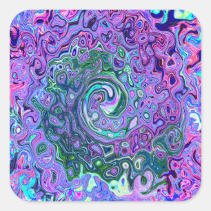 Groovy Abstract Retro Green and Purple Swirl Square Sticker
