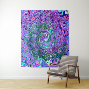 Groovy Abstract Retro Green and Purple Swirl Tapestry
