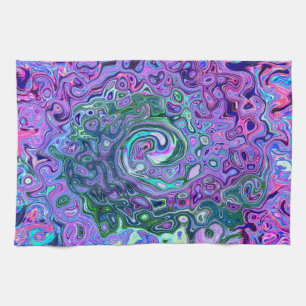 Groovy Abstract Retro Green and Purple Swirl Tea Towel