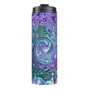 Groovy Abstract Retro Green and Purple Swirl Thermal Tumbler