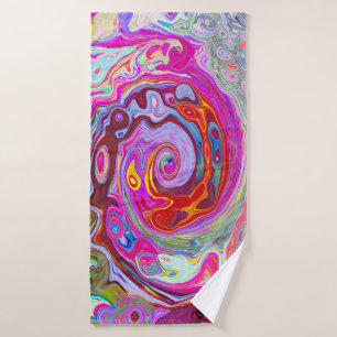 Groovy Abstract Retro Hot Pink and Blue Swirl Bath Towel