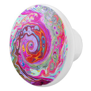 Groovy Abstract Retro Hot Pink and Blue Swirl Ceramic Knob