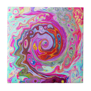 Groovy Abstract Retro Hot Pink and Blue Swirl Ceramic Tile