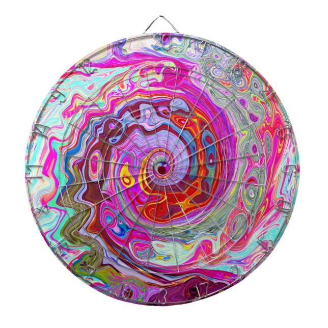 Groovy Abstract Retro Hot Pink and Blue Swirl Dartboard (Front)