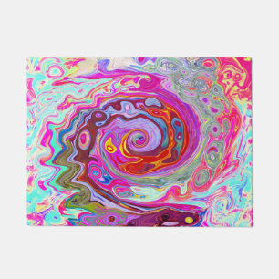 Groovy Abstract Retro Hot Pink and Blue Swirl Doormat