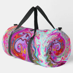 Groovy Abstract Retro Hot Pink and Blue Swirl Duffle Bag