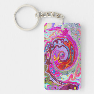 Groovy Abstract Retro Hot Pink and Blue Swirl Key Ring