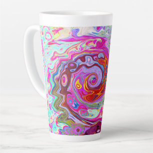 Groovy Abstract Retro Hot Pink and Blue Swirl Latte Mug