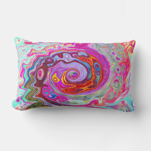 Groovy Abstract Retro Hot Pink and Blue Swirl Lumbar Cushion