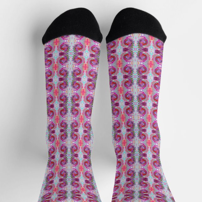 Groovy Abstract Retro Hot Pink and Blue Swirl Socks (Top)