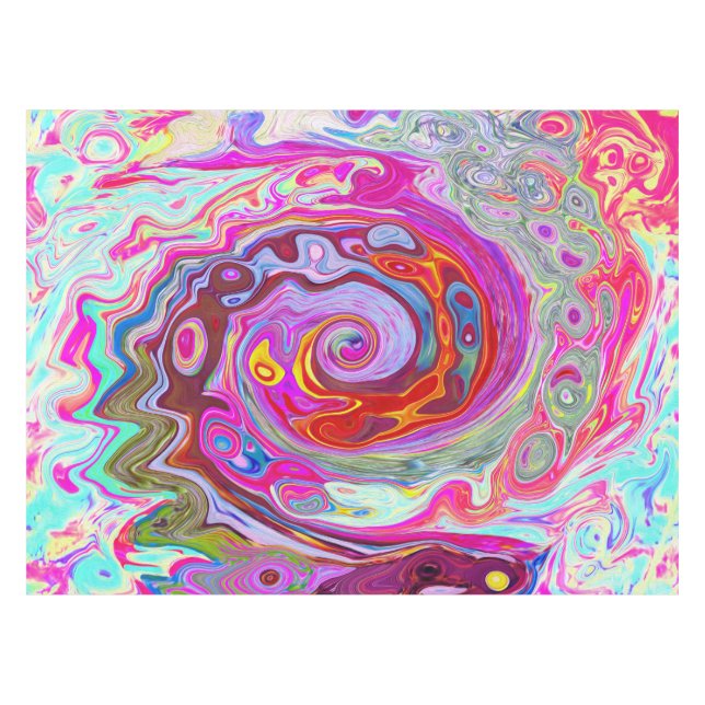 Groovy Abstract Retro Hot Pink and Blue Swirl Tablecloth (Front (Horizontal))