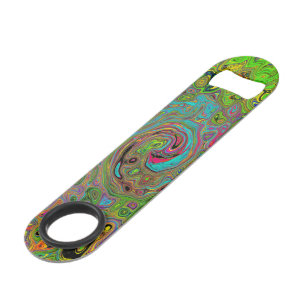 Groovy Abstract Retro Lime Green and Blue Swirl