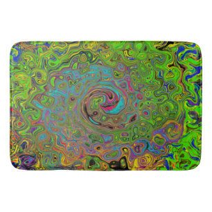 Groovy Abstract Retro Lime Green and Blue Swirl Bath Mat
