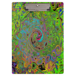 Groovy Abstract Retro Lime Green and Blue Swirl Clipboard