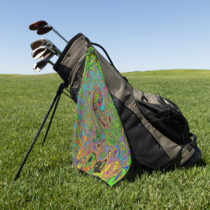 Groovy Abstract Retro Lime Green and Blue Swirl Golf Towel