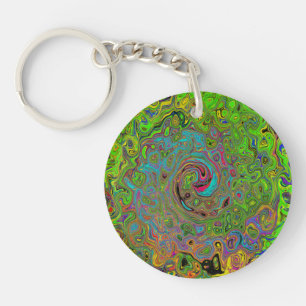 Groovy Abstract Retro Lime Green and Blue Swirl Key Ring