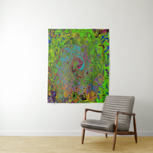 Groovy Abstract Retro Lime Green and Blue Swirl Tapestry