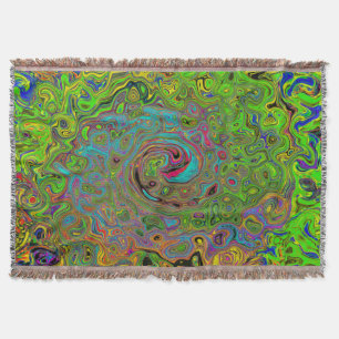 Groovy Abstract Retro Lime Green and Blue Swirl Throw Blanket