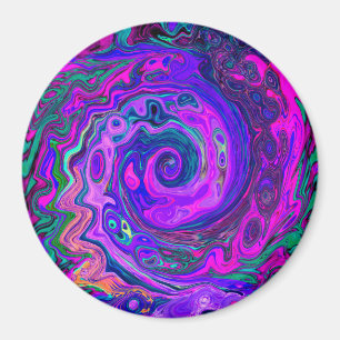 Groovy Abstract Retro Magenta and Purple Swirl Magnet