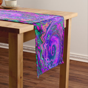 Groovy Abstract Retro Magenta and Purple Swirl Short Table Runner
