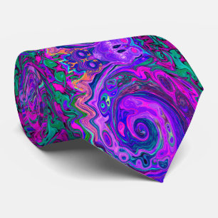 Groovy Abstract Retro Magenta and Purple Swirl Tie