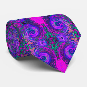 Groovy Abstract Retro Magenta and Purple Swirl Tie