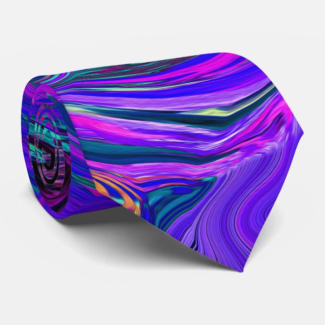 Groovy Abstract Retro Magenta and Purple Swirl Tie (Rolled)