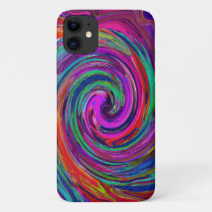 Groovy Abstract Retro Magenta Dark Rainbow Swirl iPhone 11 Case