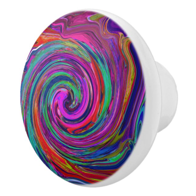 Groovy Abstract Retro Magenta Dark Rainbow Swirl Ceramic Knob (Right)