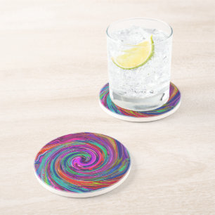 Groovy Abstract Retro Magenta Dark Rainbow Swirl Coaster