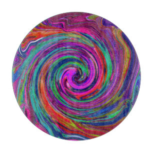 Groovy Abstract Retro Magenta Dark Rainbow Swirl Cutting Board