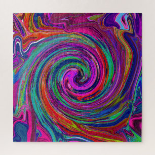 Groovy Abstract Retro Magenta Dark Rainbow Swirl Jigsaw Puzzle