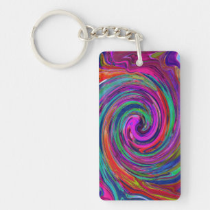 Groovy Abstract Retro Magenta Dark Rainbow Swirl Key Ring