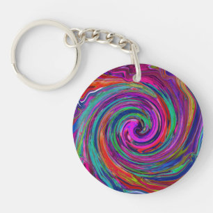 Groovy Abstract Retro Magenta Dark Rainbow Swirl Key Ring