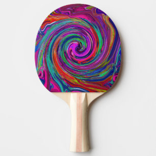 Groovy Abstract Retro Magenta Dark Rainbow Swirl Ping Pong Paddle